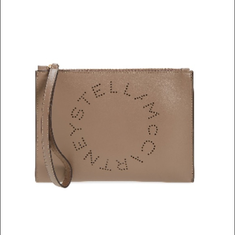 Stella McCartney Perforated Logo Alter Nappa Faux Leather Pouch in Moss